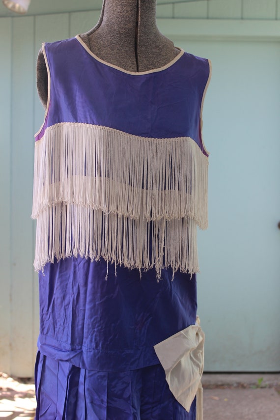 Flapper style Dress Blue with White Fringe size S… - image 3