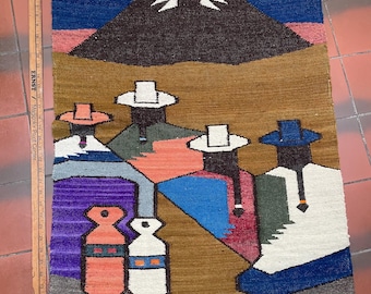 Vintage Wool Tapestry from South America Wall Decor Andean Folk art 40" x 27"