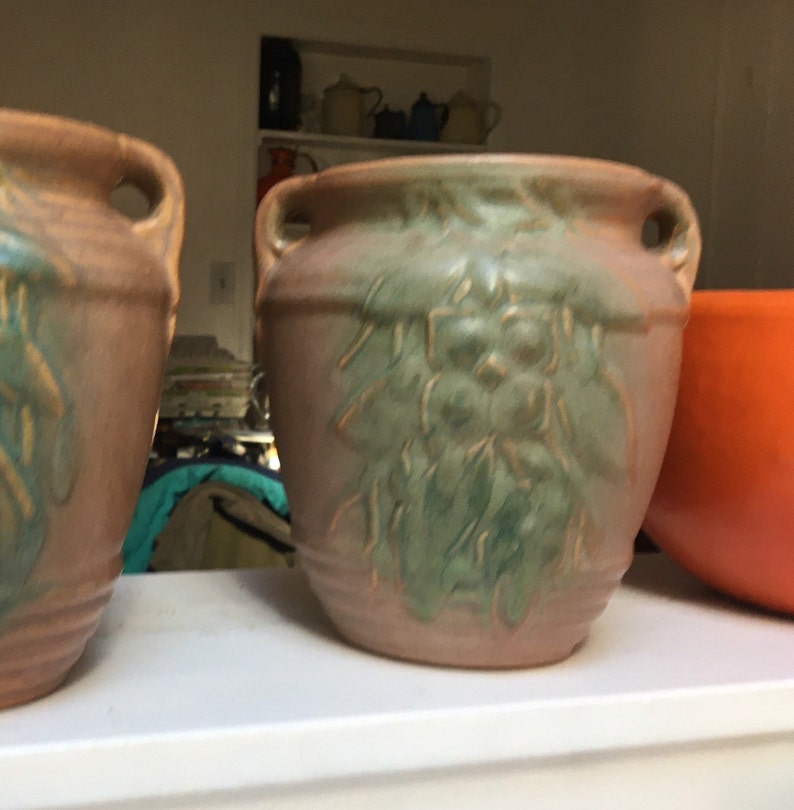 Nelson Mccoy Pottery Handles Vase 7 Brown and Green Etsy