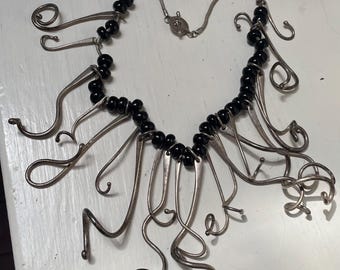Vintage Sterling Silver Modernist Statement Necklace