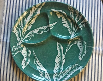 Wallace China Green Shadow Leaf Palm Banana Restaurant Ware Divided Plate 9 1/4 inch VINTAGE by Plantdreaming