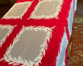 Calprint Tablecloth 62" x 53" Red Gray Wheat design VINTAGE by Plantdreaming