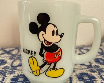 Vintage Mickey Mouse Milk Glass mug Anchor Hocking Pepsi Collector series Oven Proof