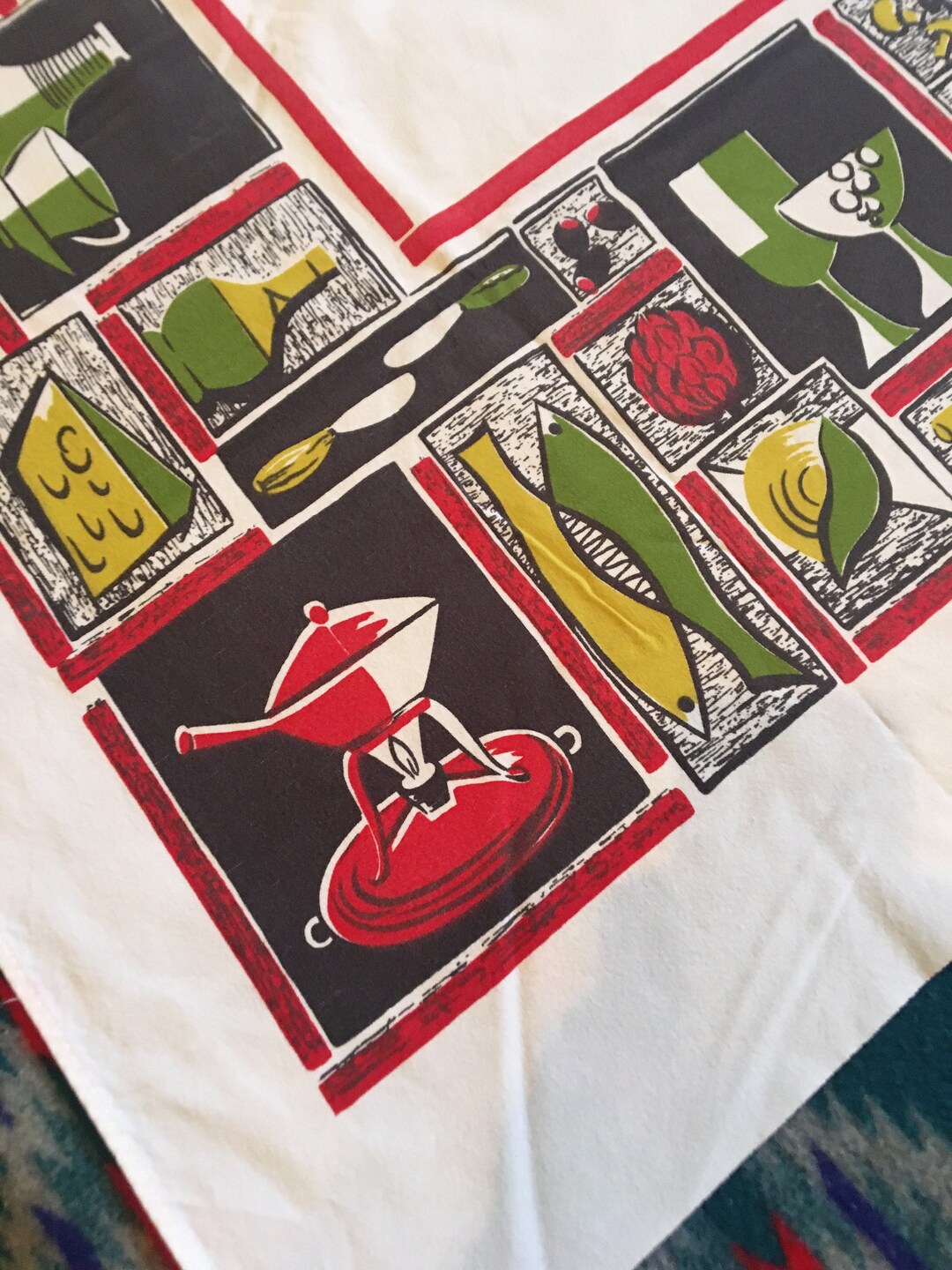 California Hand Prints Tablecloth Bold Colors Mod Kitchen Etsy