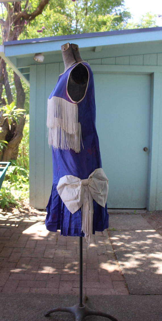 Flapper style Dress Blue with White Fringe size S… - image 2