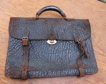 Leather Briefcase Old rustic well used Worn Distressed VINTAGE by Plantdreaming