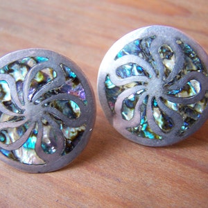 Earrings Sterling and Abalone Mexico Screw on Taxco VINTAGE by Plantdreaming