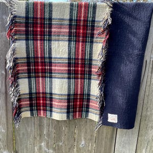 Vintage Tartan Plaid Wool Blanket Princess by Curvon Crown Double Sided throw 39" x 42"