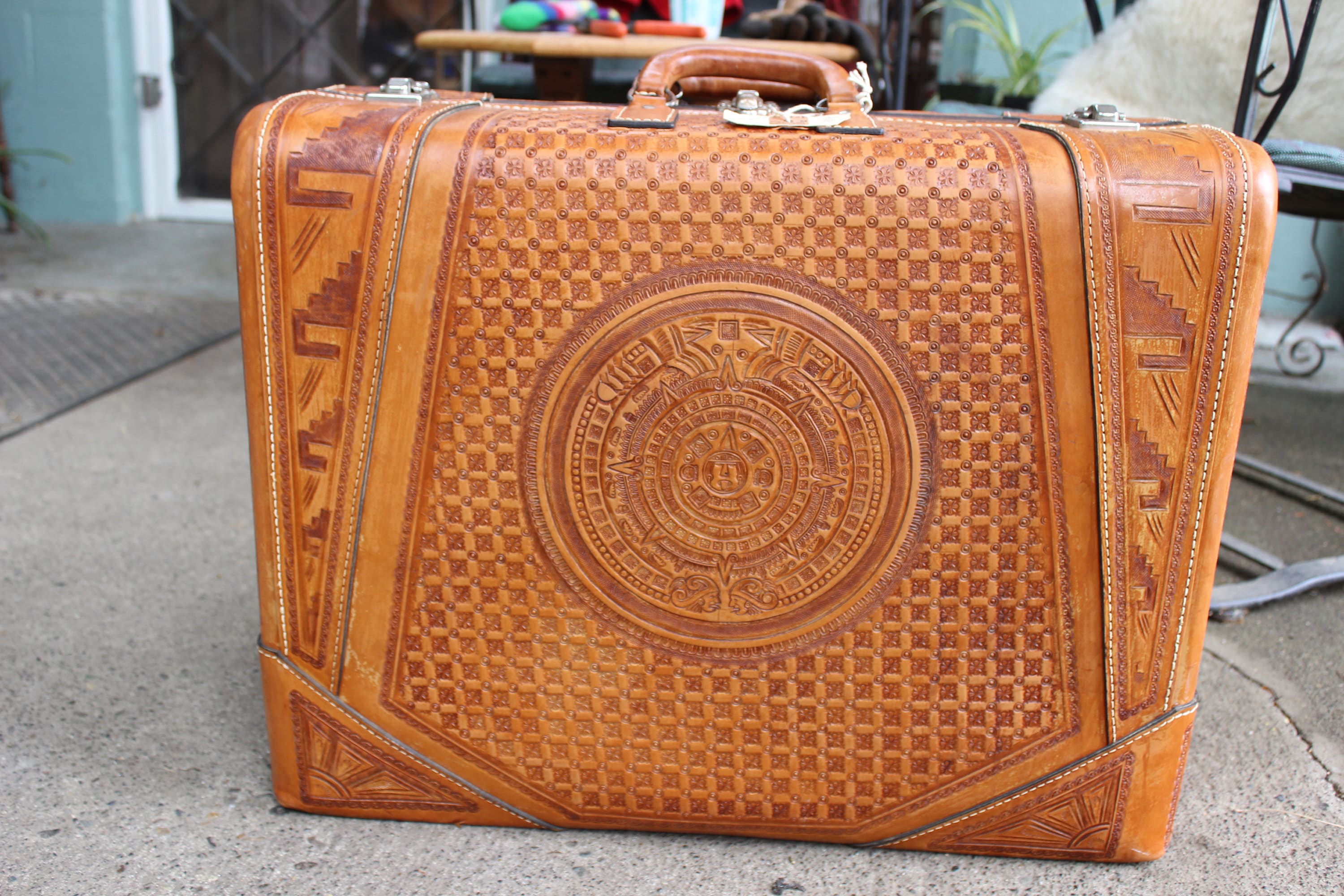 Artmex Tooled Leather Suitcase Large Luggage Made in Mexico