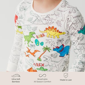 Dinosaur Coloring Pajama Gift Set for Kids - Bamboo 2-piece PJs with Permanent Fabric Markers, Creative Keepsake for Boys & Girls zdjęcie 4