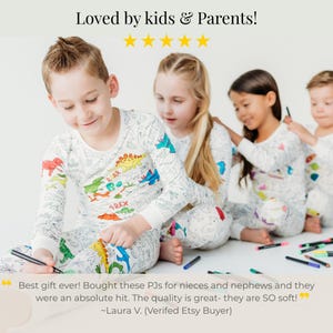Dinosaur Coloring Pajama Gift Set for Kids - Bamboo 2-piece PJs with Permanent Fabric Markers, Creative Keepsake for Boys & Girls zdjęcie 8