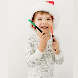 Christmas Coloring Pajamas Gift Set for Kids - Bamboo 2-Piece PJs with Permanent Fabric Markers, Creative Holiday Keepsake