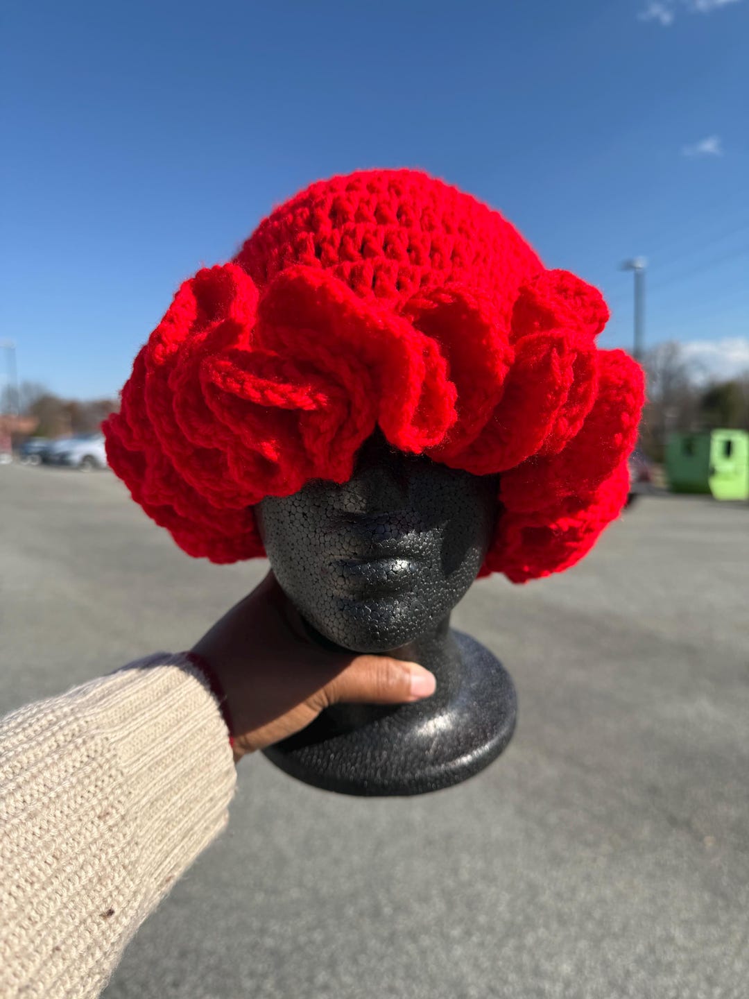 Hat Ruffles Red Bright Red Adjustable Crochet Ruffle Hat - Etsy
