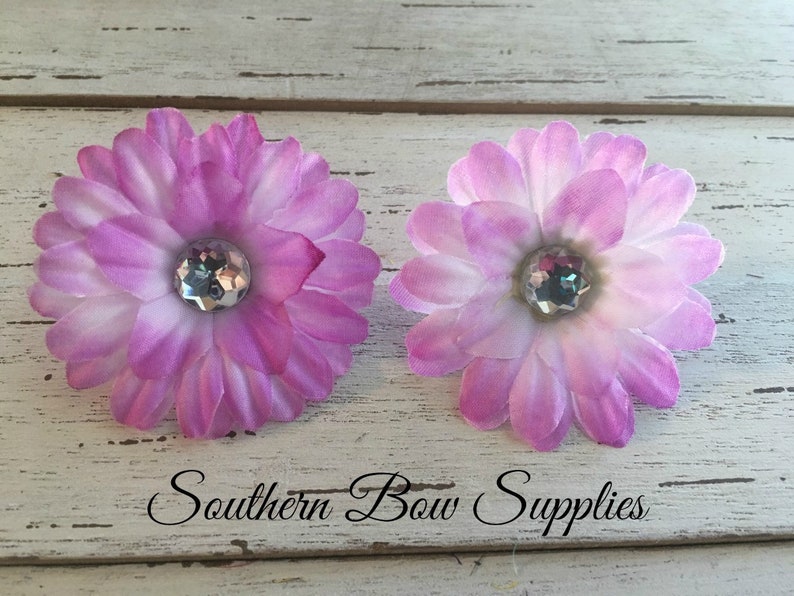 2 inch Gerber Daisy Jeweled Small Silk Flowers---Lavender---Set of 2