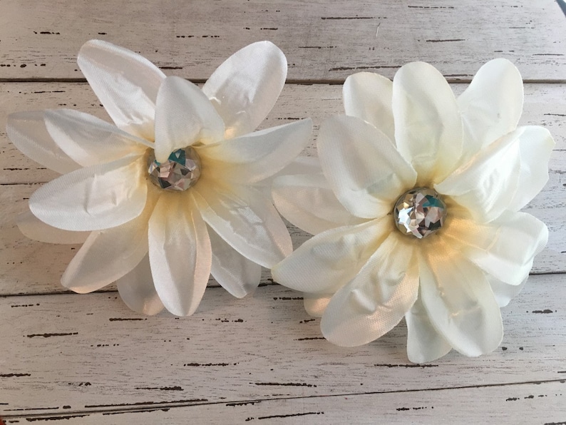 5 inch JEWELED Tropical Silk Flowers----Cream---Set of 2