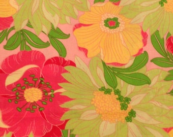Cotton Fabric GOLD-YELLOW & WHITE FLORAL ON ORANGE-RED Cranston 1 Yd/44" 