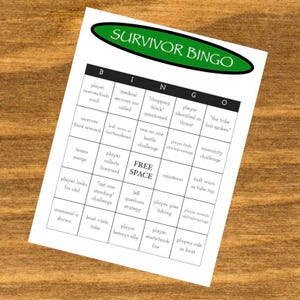 Survivor Bingo game, TV television show watch party, party game, PDF, digital printable, fan-tested!