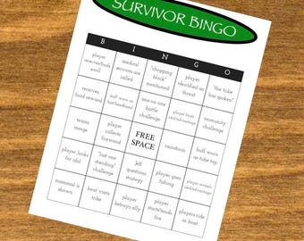 Gra Survivor Bingo, impreza łącząca oglądanie programów telewizyjnych, gra towarzyska, PDF, wersja do druku cyfrowego, przetestowana przez fanów!