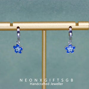 Minimalist Five-Petal Blue Enamel Flower S925 Silver Earrings