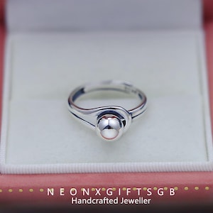 S925 Sterling Silver Geometric Sphere Ring - Minimalist Open Adjustable Band