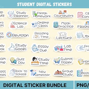 Study Planner Stickers | Student Goodnotes Set | Printable iPad Homework PNG