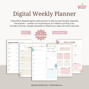 Undated Digital Weekly Planner | Minimalist iPad Layout | PDF Download for Goodnotes
