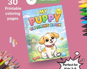 Puppy Coloring Book for Kids Ages 3-8, Printable Dog Pages PDF, Instant Download Activity