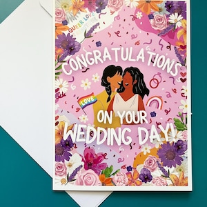 Herzlichen Glückwunsch zum Hochzeitstag! Lesbische Paar 5x7 ”Grußkarte LGBTQ+ Queer Bräute Sapphic TLW Pride Women of Color