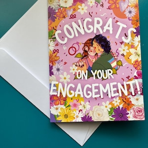 Félicitations pour vos fiançailles 5 x 7 pouces Lesbian Sapphic WLW Pride Carte de voeux LGBTQ+ Queer Trans