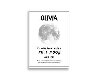 Póster personalizado de las fases lunares (A4), astrología, astronomía, regalo de cumpleaños para bebé