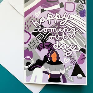 Carte de voeux Ace Coming Out Day 5 x 7 pouces Fierté asexuelle LGBTQ+ Queer Art abstrait féministe coloré
