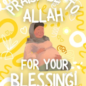 Praise Allah for your blessing! 5x7 Greeting Card Pregnancy celebration Inclusive Gender Neutral Yellow Gender Neutral Baby - Customisable