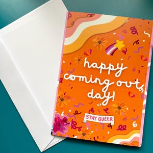 MISPRINT Happy Coming Out Day 5 x 7 pouces Carte de voeux de fierté lesbienne LGBTQ+ Sapphic WLW