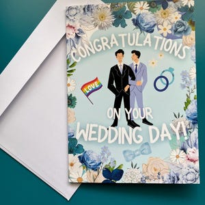 Herzlichen Glückwunsch zum Hochzeitstag 5 x 7 Zoll Gay Male Paar Pride Grußkarte LGBTQ+ Queer