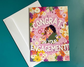 Lesbische Karte zur Verlobung: Pride Confetti Blumen, LGBTQ+ (5 x 7 inch)