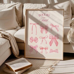 Pink Bow Wall Art, Trendy girly poster, College Apartment Decor, Watercolor Bows Print, coquette room decor, Girly Wall Art, Trendy Wall Art