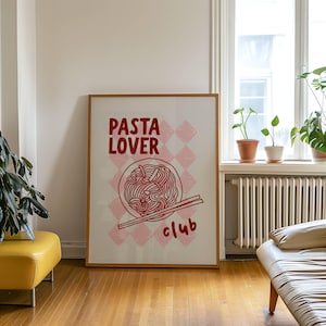 Pasta Lover Club, Trendy Wall Art, Apartment Aesthetic, Kitchen Print, Digital Prints, Dorm Room Decor, Kitchen Art