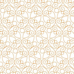 May include: A repeating pattern featuring a white background with an intricate design in a warm orange hue. The design consists of stylized floral and scroll-like elements, creating a seamless, decorative pattern suitable for various applications.