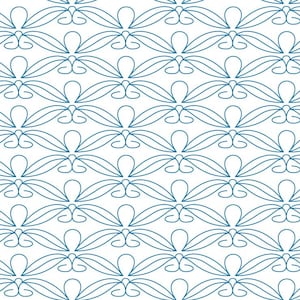 Peut inclure: Motif floral ou en forme de feuille de couleur bleu sarcelle répété sur fond blanc. Le motif est composé de formes symétriques et stylisées disposées en rangées horizontales, créant un effet décoratif.