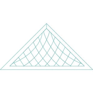 May include: A teal blue geometric design of a triangle with a grid pattern inside.