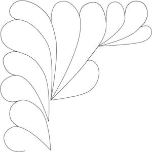 May include: A black and white line drawing of a stylized fan shape with multiple curved lines forming a series of teardrop shapes.