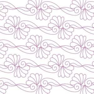 May include: A seamless pattern with a repeating design of stylized flowers in a light purple color on a white background.