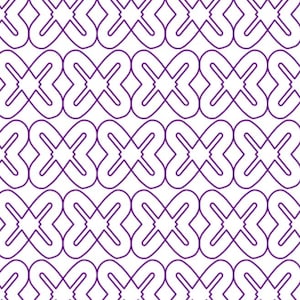 May include: A seamless pattern with a repeating design of interlocking purple loops forming a geometric pattern.