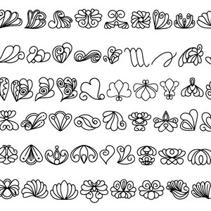 May include: A set of 50 black and white doodle style floral designs. The designs are intricate and detailed, and they would be perfect for use in scrapbooking, card making, or other craft projects.