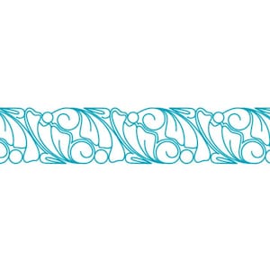Peut inclure: Une bordure décorative bleu turquoise avec un motif répétitif de feuilles et de volutes stylisées.