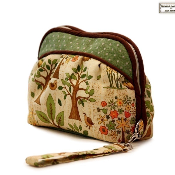 Zippered clutch sewing pattern, makeup bag pattern, cosmetics bag pattern  -- PDF -- spring forest