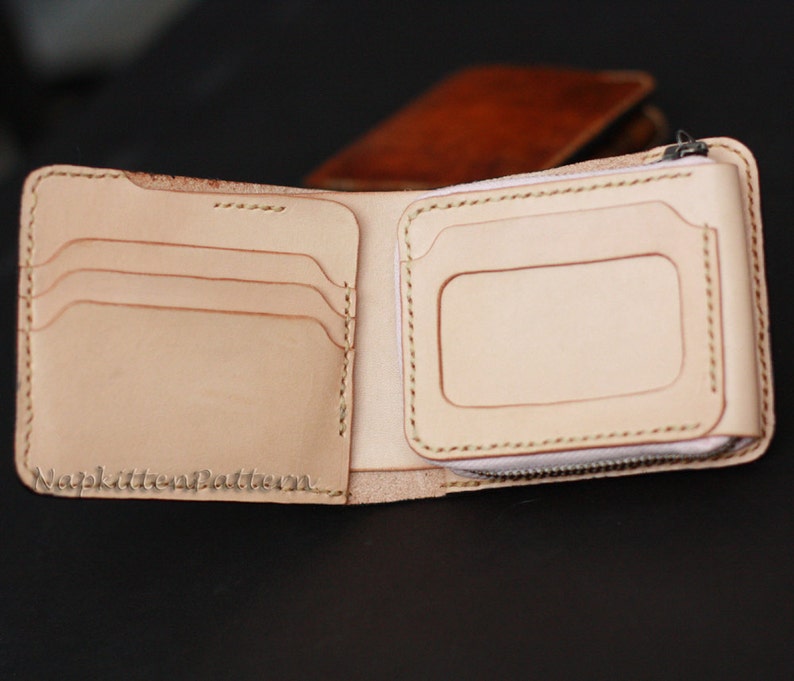 Bi fold wallet leather pattern, leather wallet pattern, leather craft pattern, Coin purse pattern,Leather coin purse,zippered wallet pattern image 4