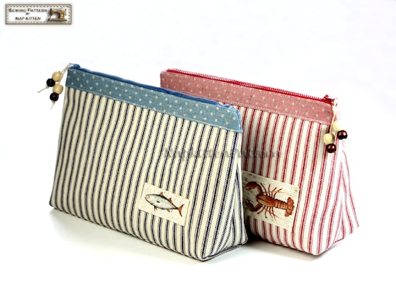 Cosmetic bag sewing pattern, makeup bag pattern, zippered bag pattern, zippered pouch pattern, pencil case pattern -- instant download