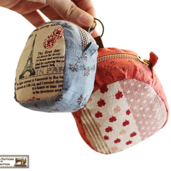 Zippered key pouches sewing pattern (two sizes)  --- PDF