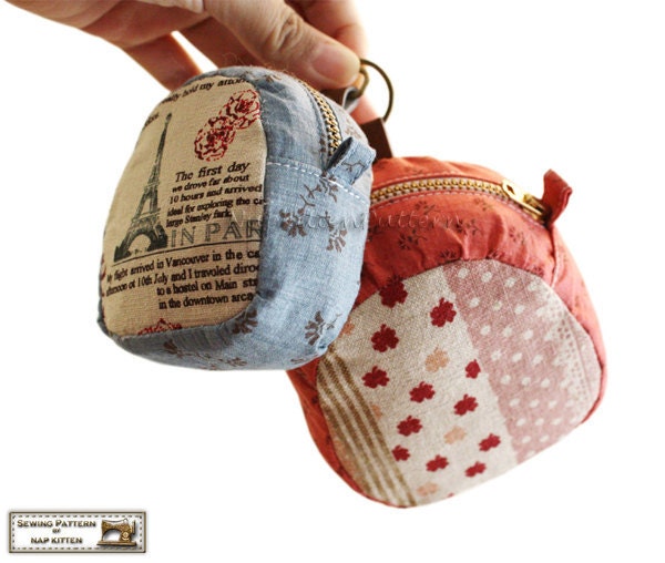 Zippered key pouches sewing pattern (two sizes)  --- PDF